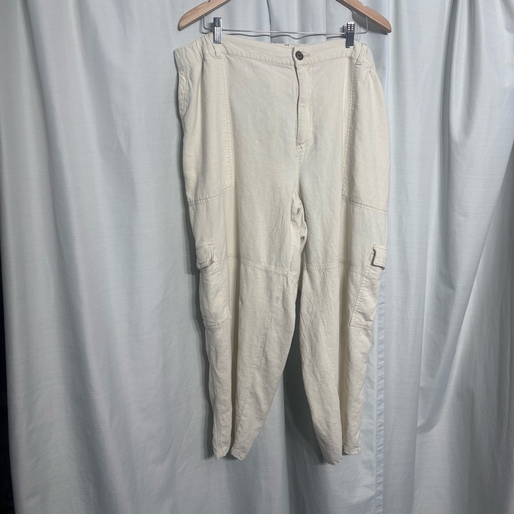 Anthropologie Pilcro Linen Blend Beach Cargo Pants Cream Plus Size 2X Boho
